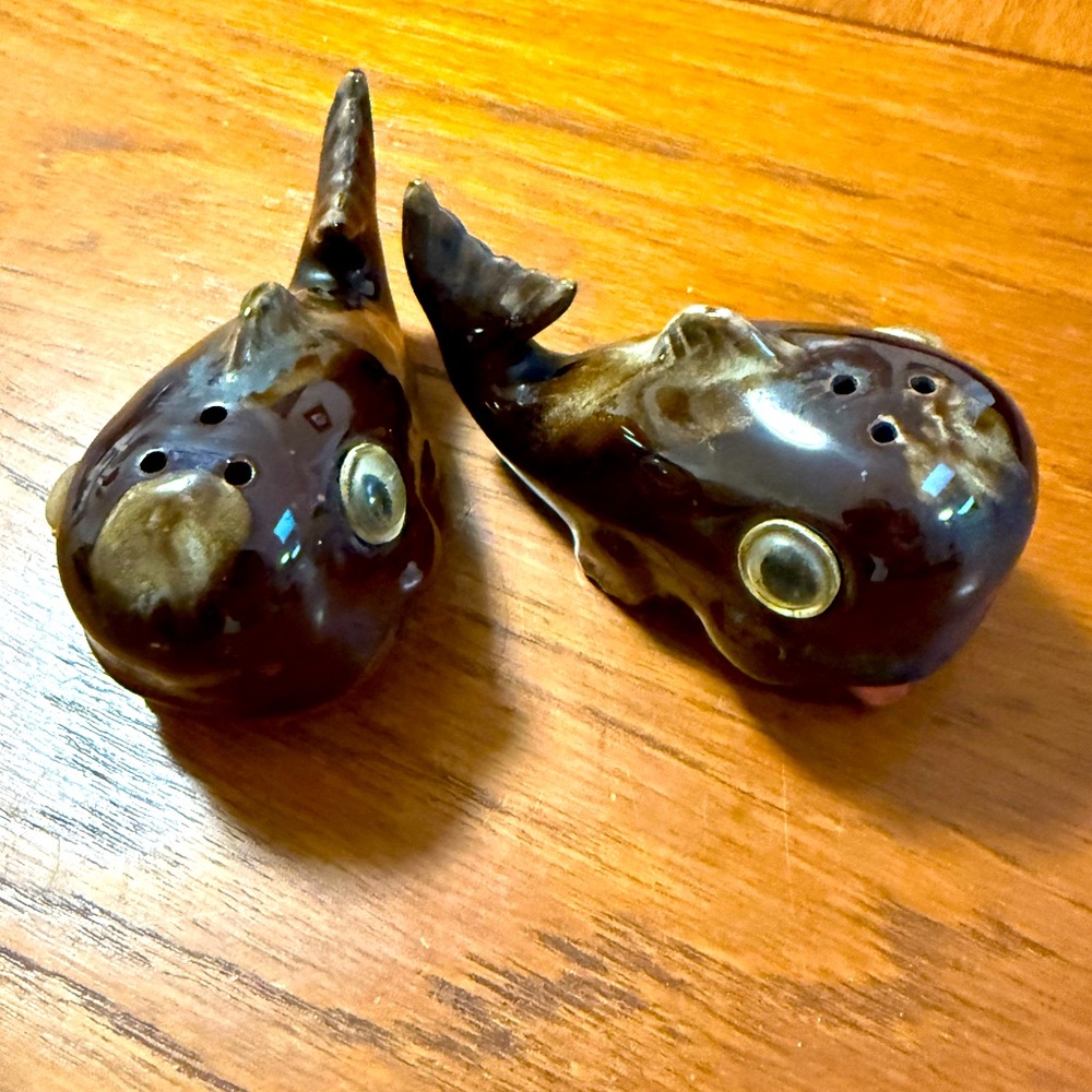 Ceramic Fish Shaped Salt and Pepper Shakers - Brown